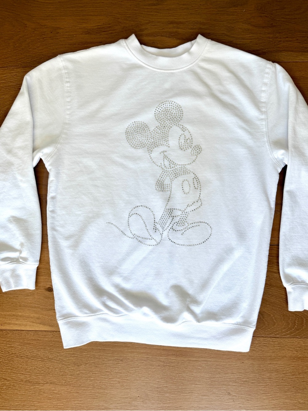 Disney Mickey Mouse Rhinestone Bling Crewneck Sweatshirt White Silver Sparkle S